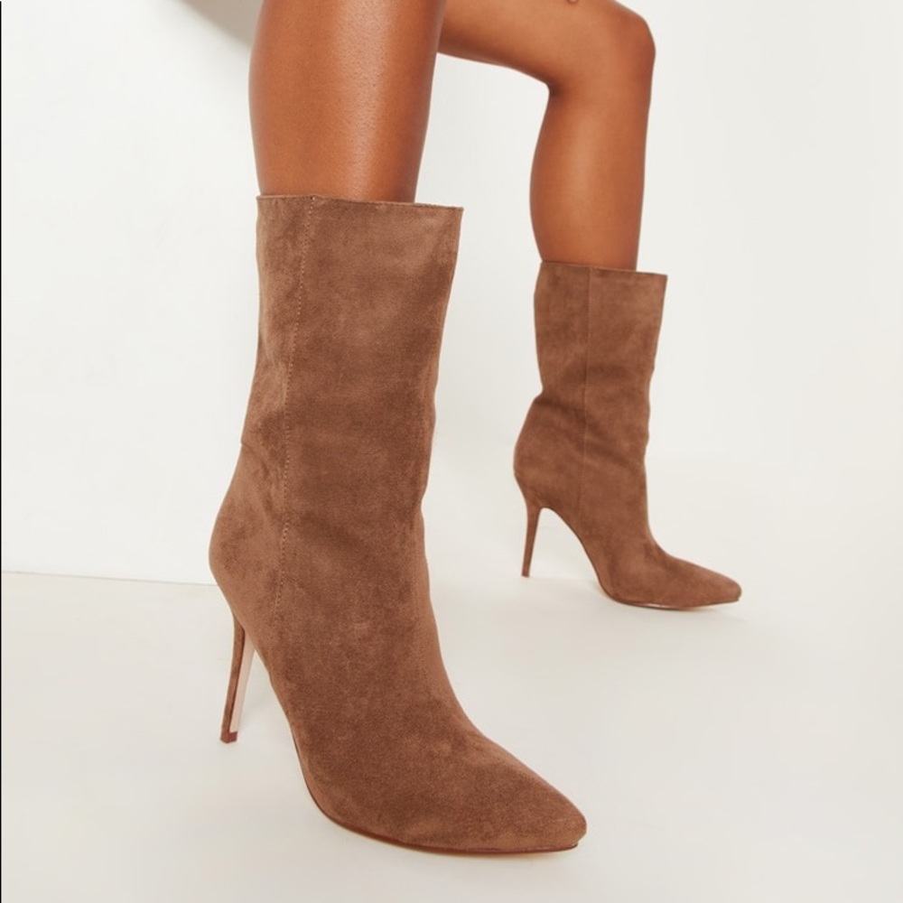 NWT brown heeled PrettyLittleThing booties
